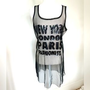 NEW YORK, LONDON, PARIS FASHIONISTA DRESS in Black Mesh Fabric